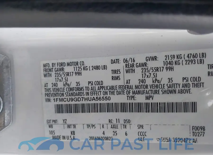 1FMCU9GD7HUA56550# 9