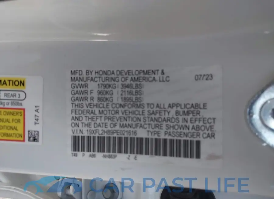 19XFL2H89PE021616# 9