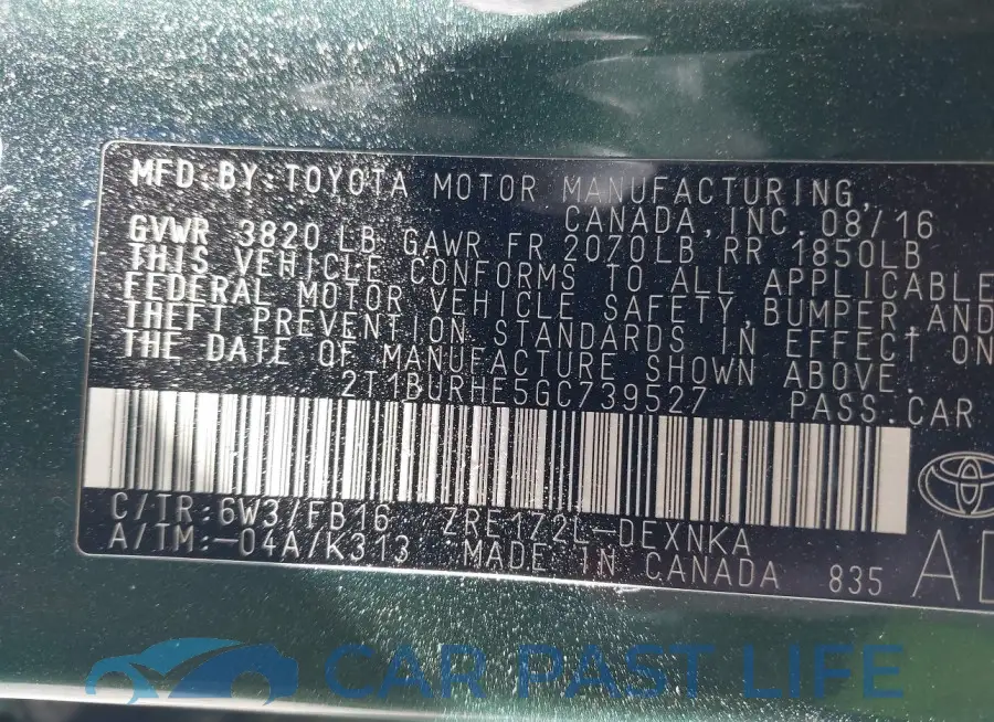 2T1BURHE5GC739527# 9