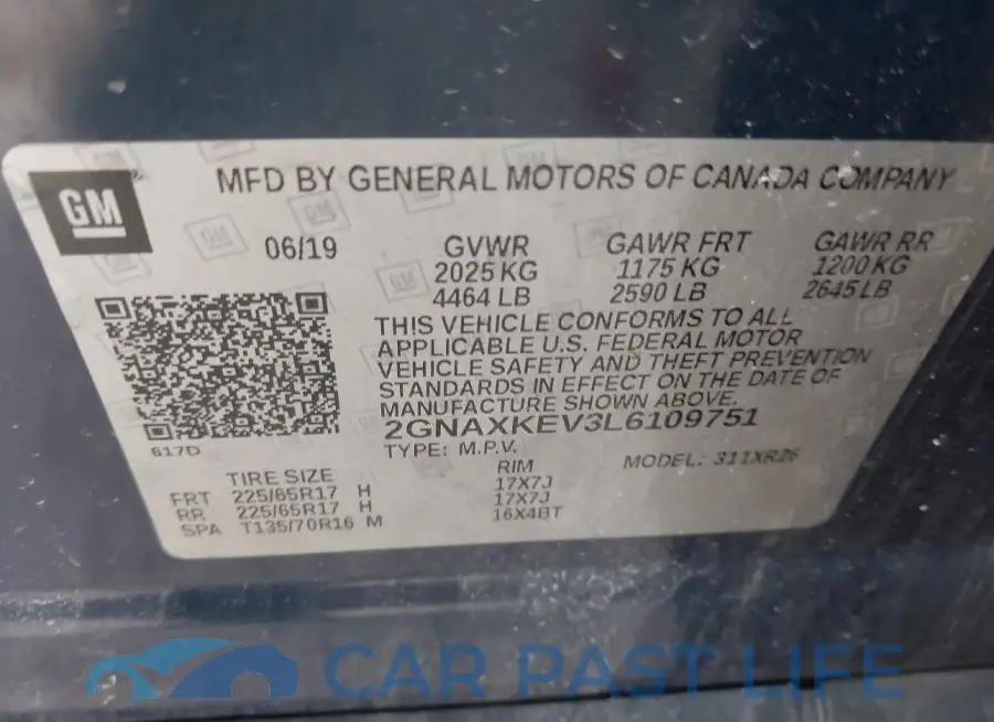 2GNAXKEV3L6109751# 9