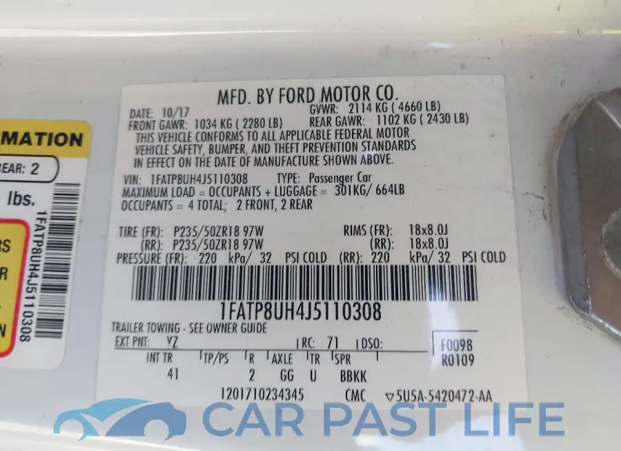 1FATP8UH4J5110308# 9