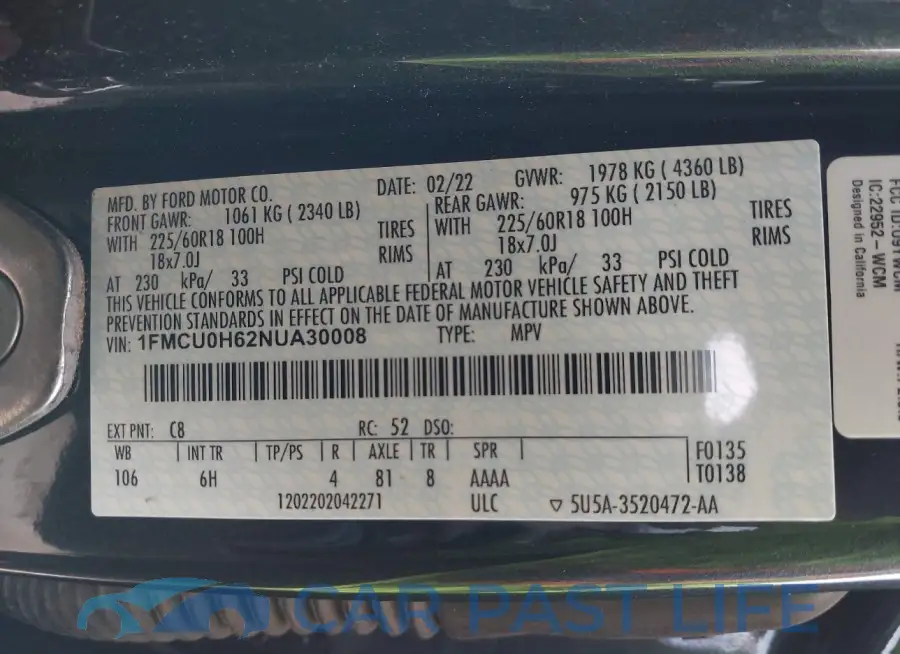 1FMCU0H62NUA30008# 9