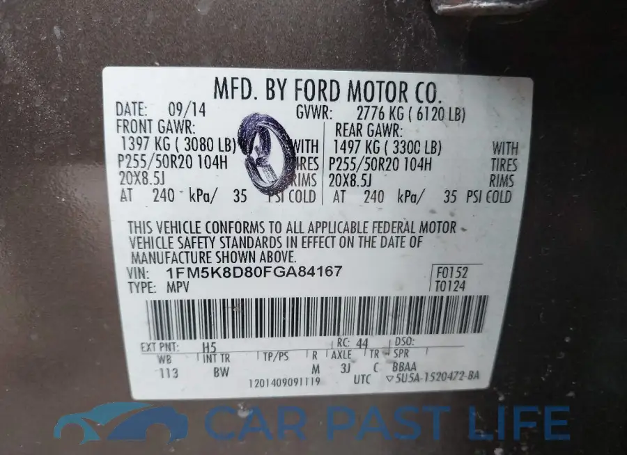 1FM5K8D80FGA84167# 9