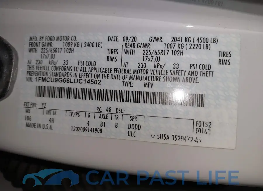 1FMCU9G66LUC14502# 9