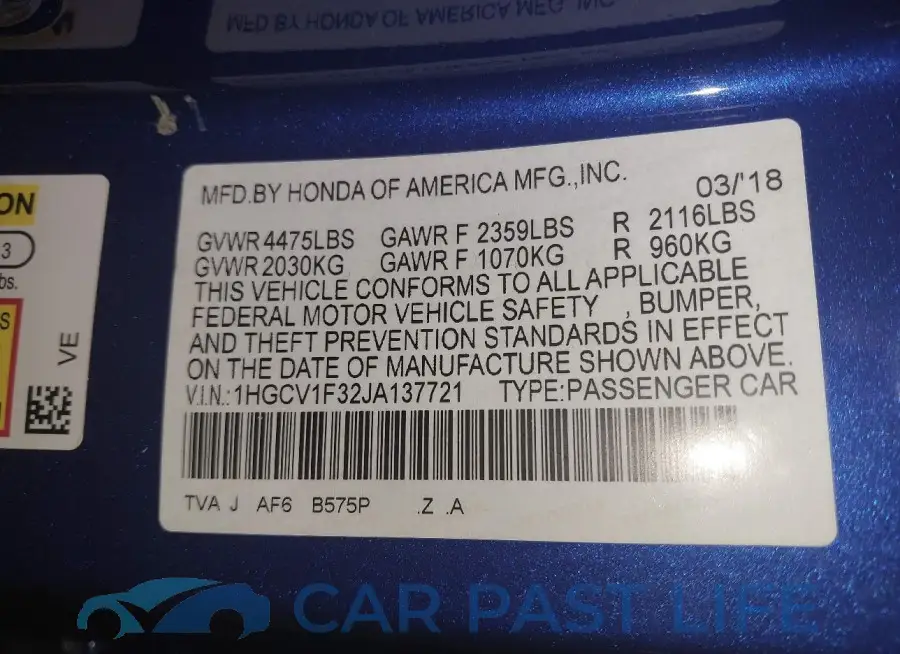 1HGCV1F32JA137721# 9