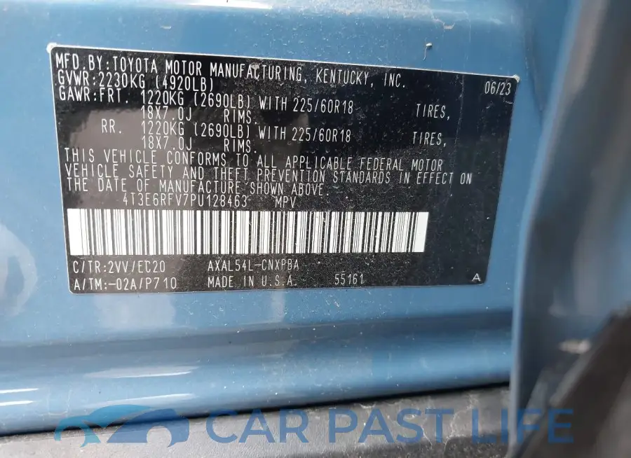 4T3E6RFV7PU128463# 9