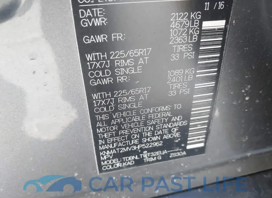 KNMAT2MV3HP522962# 9