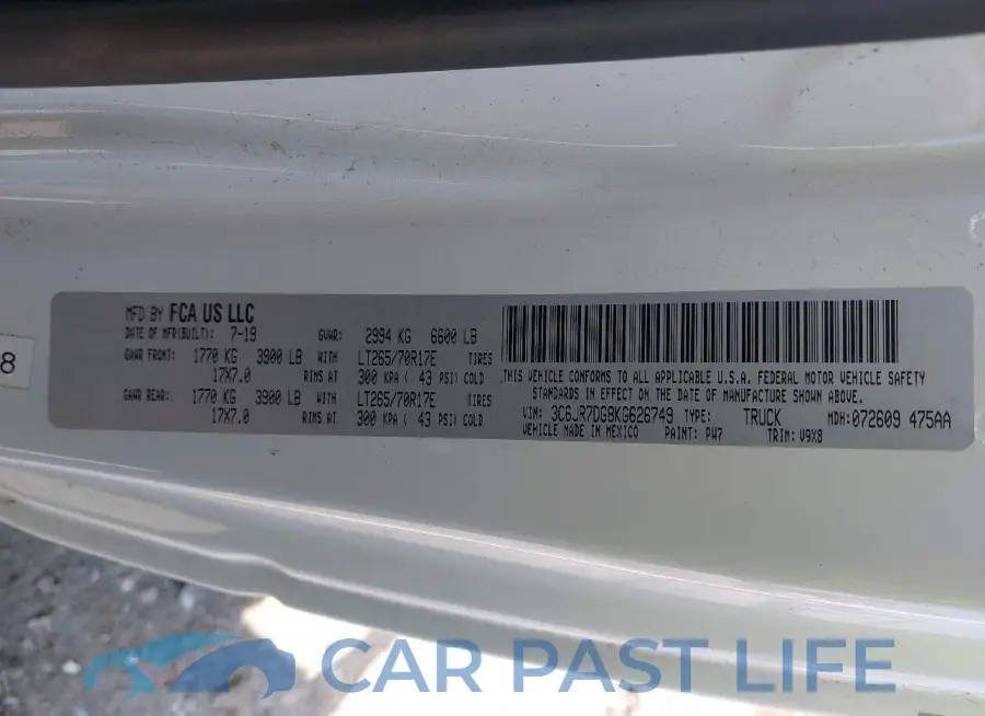 3C6JR7DG8KG626749# 8