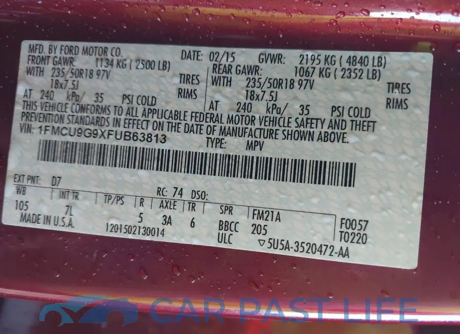 1FMCU9G9XFUB63813# 9