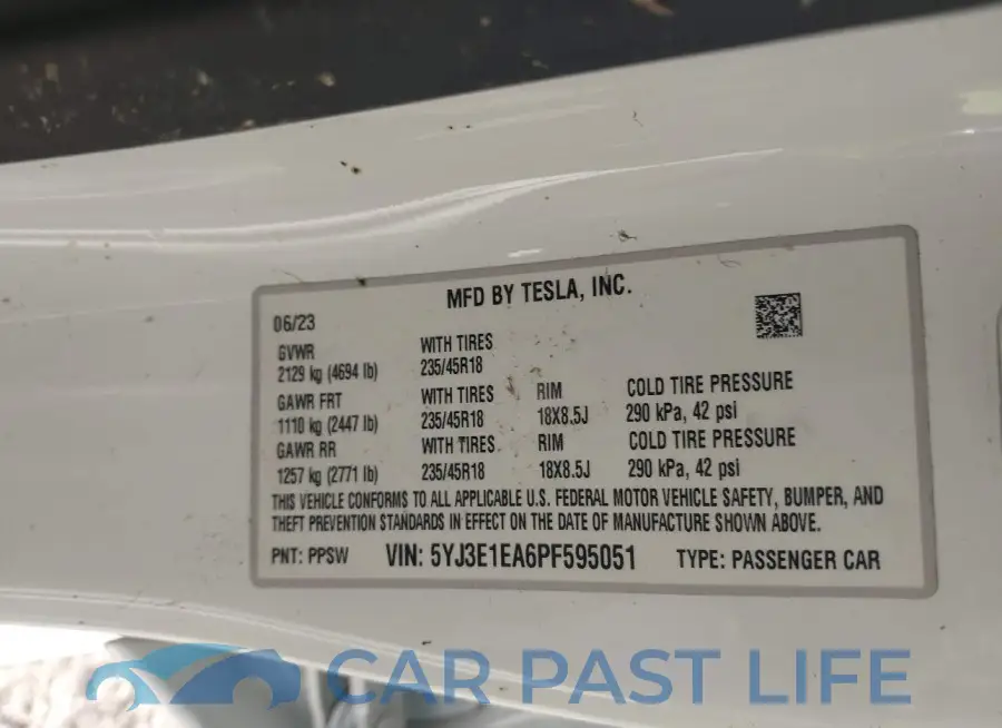 5YJ3E1EA6PF595051# 9