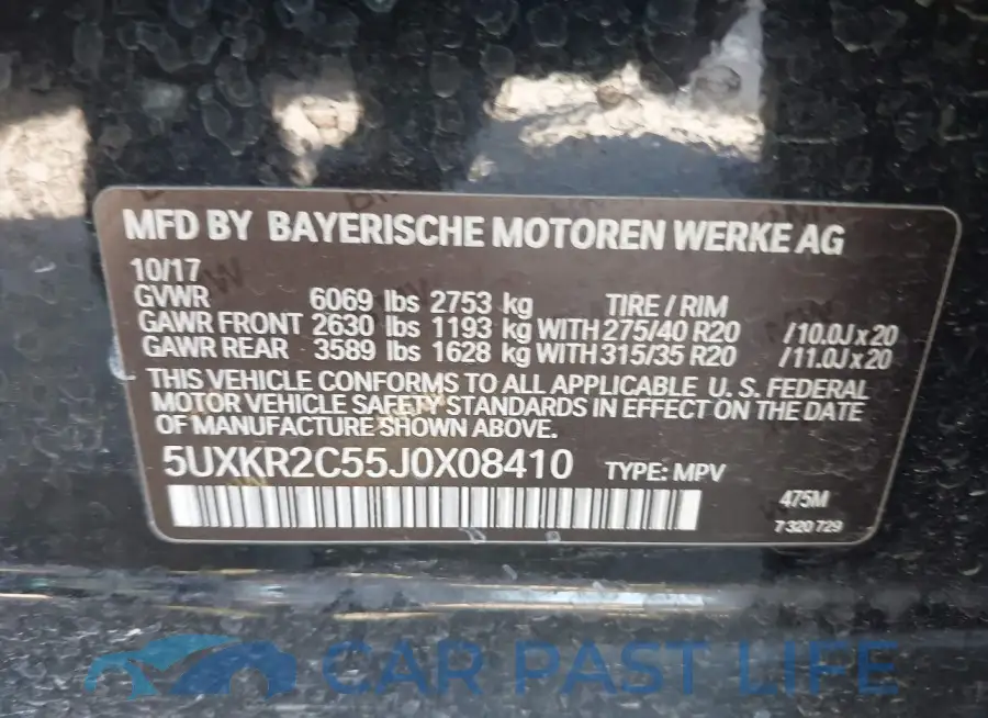 5UXKR2C55J0X08410# 9