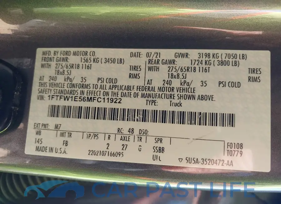 1FTFW1E56MFC11922# 9