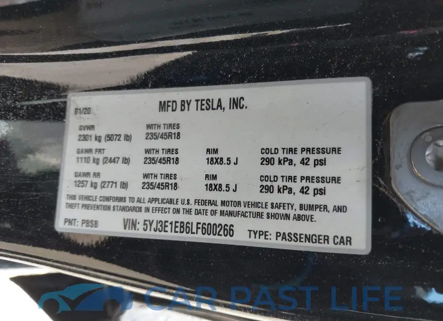 5YJ3E1EB6LF600266# 9