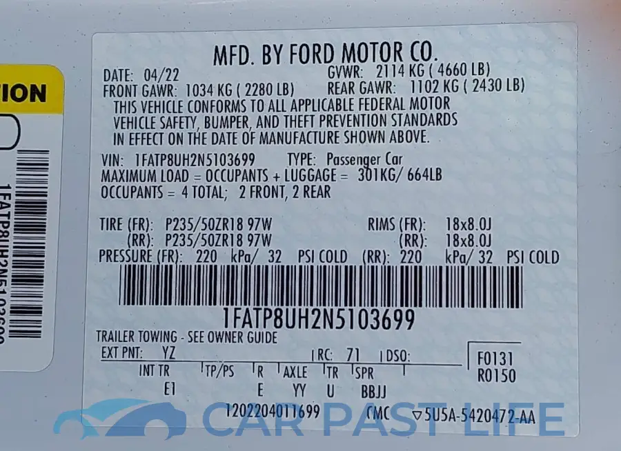 1FATP8UH2N5103699# 9