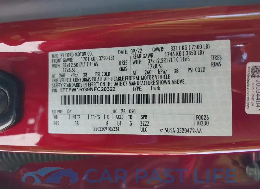 1FTFW1RG9NFC20322# 9