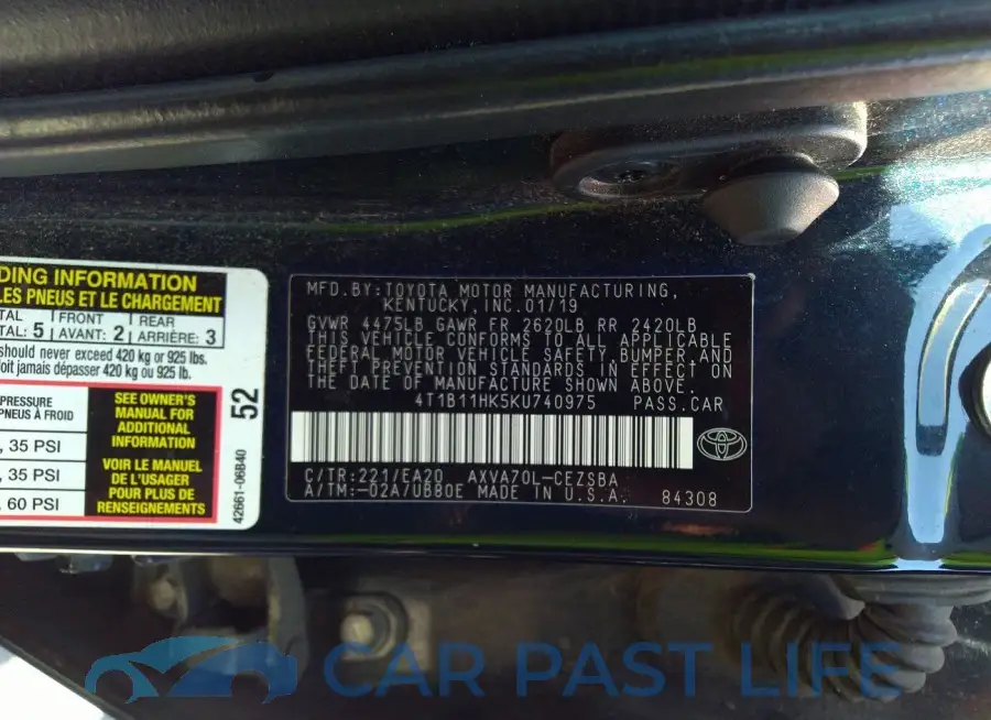 4T1B11HK5KU740975# 9