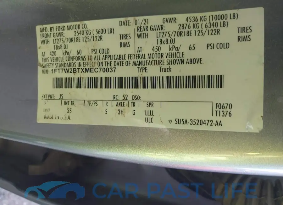1FT7W2BTXMEC70037# 9