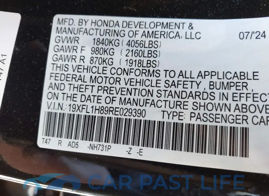 19XFL1H89RE029390# 9