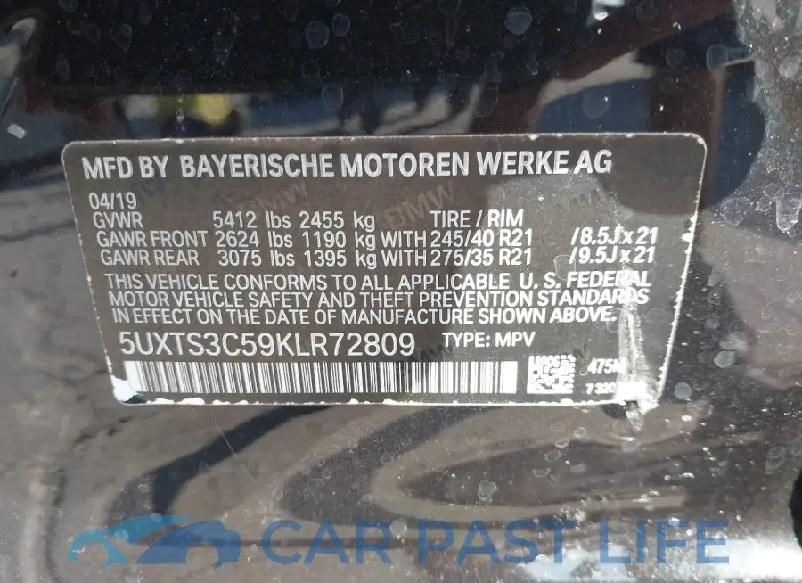 5UXTS3C59KLR72809# 9