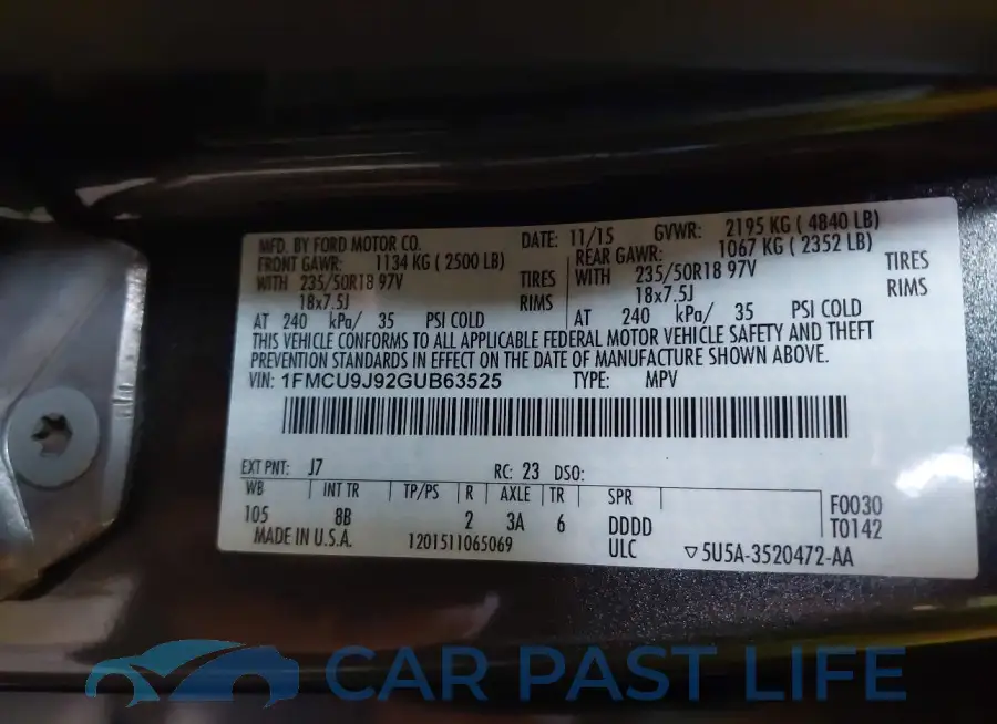 1FMCU9J92GUB63525# 9