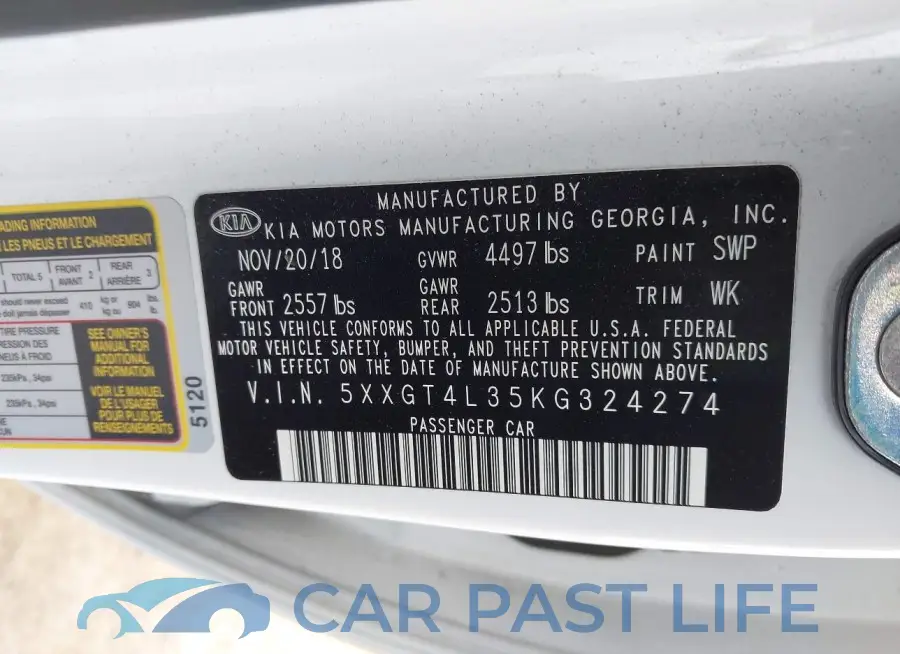 5XXGT4L35KG324274# 9