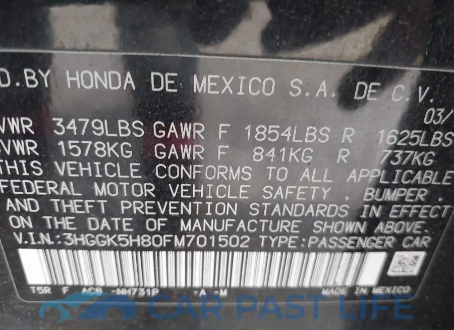 3HGGK5H80FM701502# 9