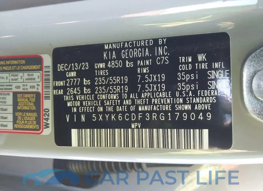 5XYK6CDF3RG179049# 9