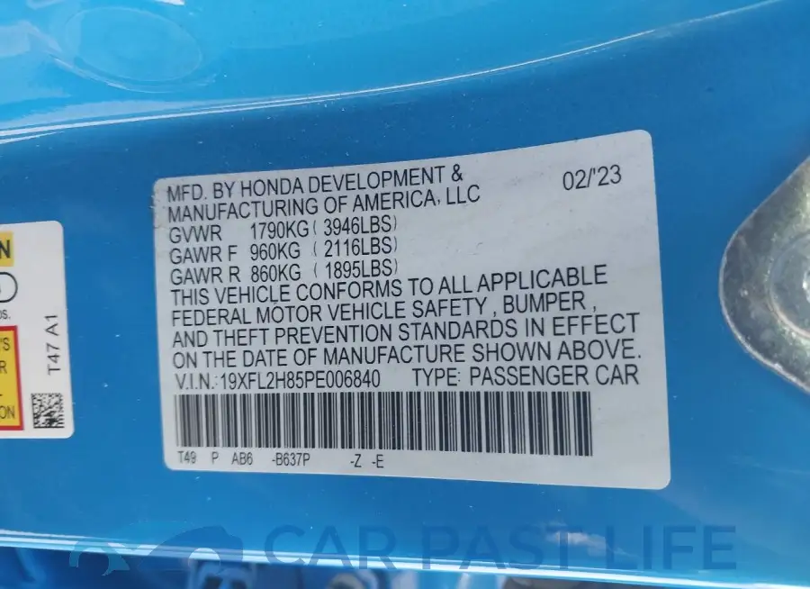 19XFL2H85PE006840# 9