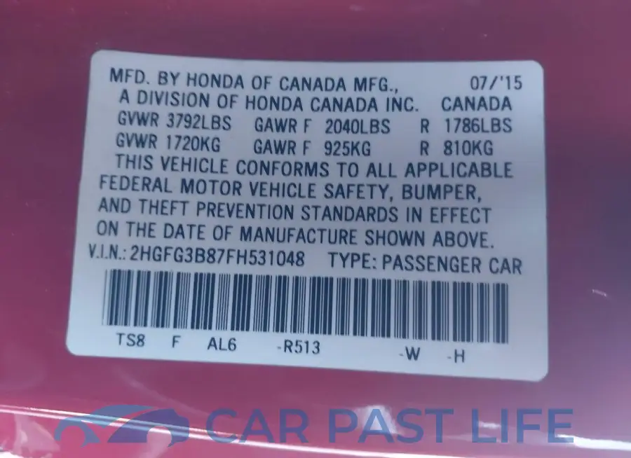 2HGFG3B87FH531048# 9