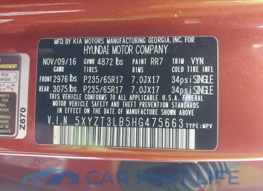 5XYZT3LB5HG475663# 9