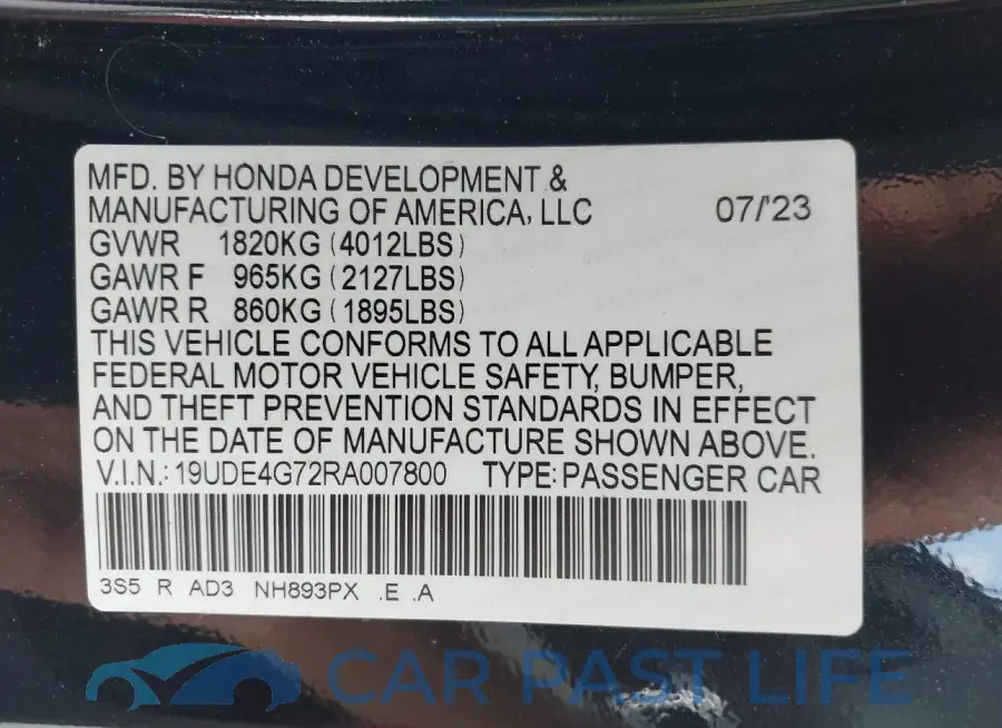 19UDE4G72RA007800# 9