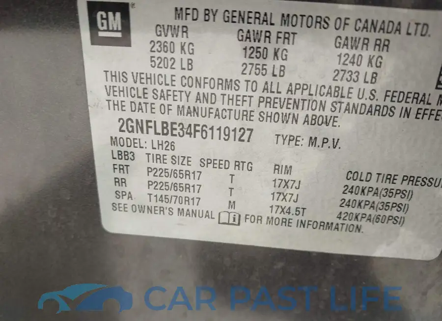 2GNFLBE34F6119127# 9