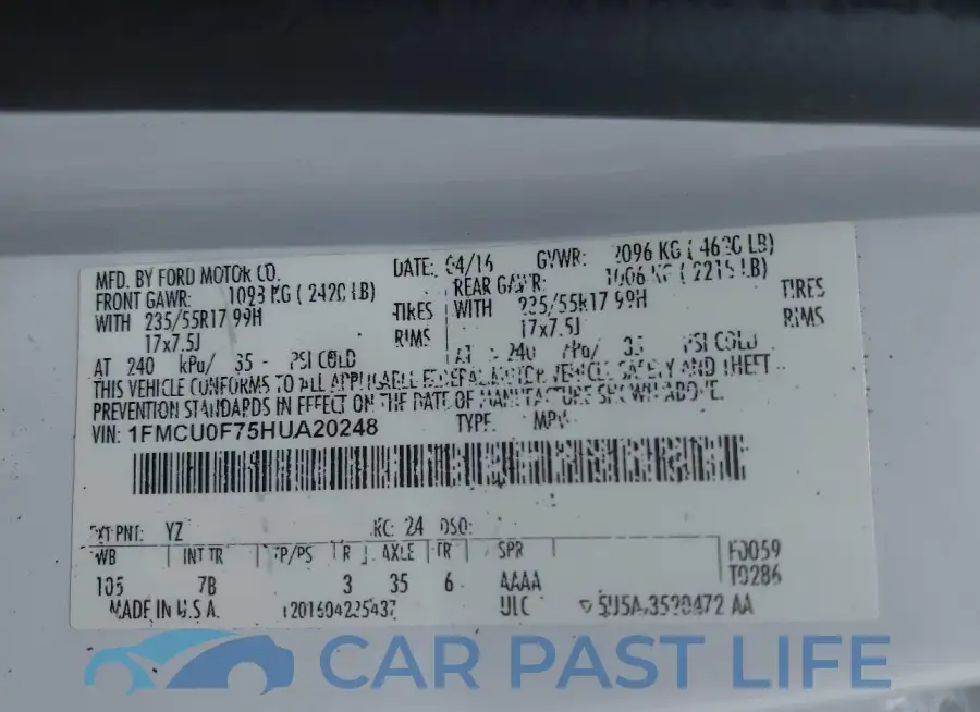 1FMCU0F75HUA20248# 9