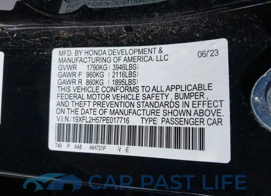19XFL2H57PE017716# 9