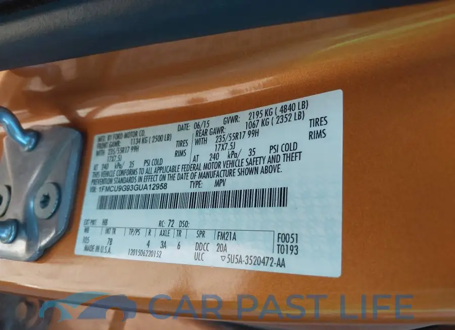 1FMCU9G93GUA12958# 9