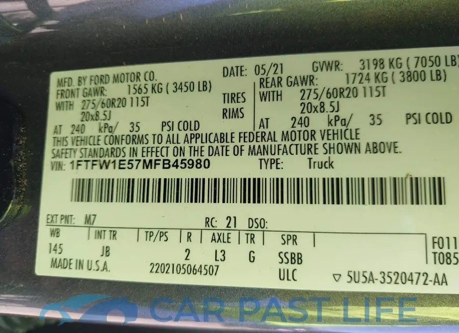 1FTFW1E57MFB45980# 9