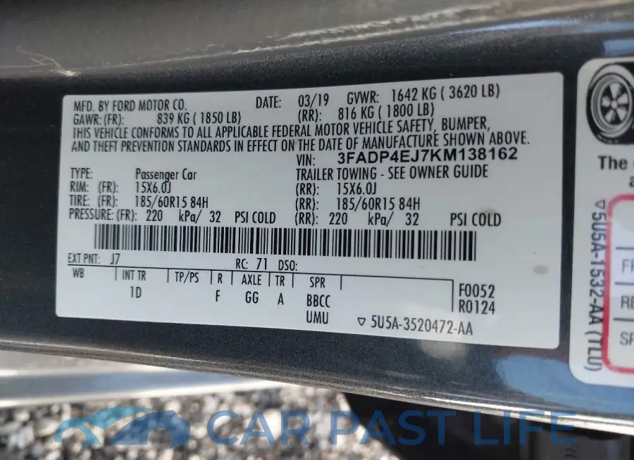 3FADP4EJ7KM138162# 9