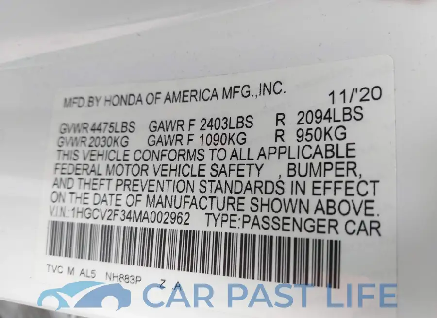 1HGCV2F34MA002962# 9