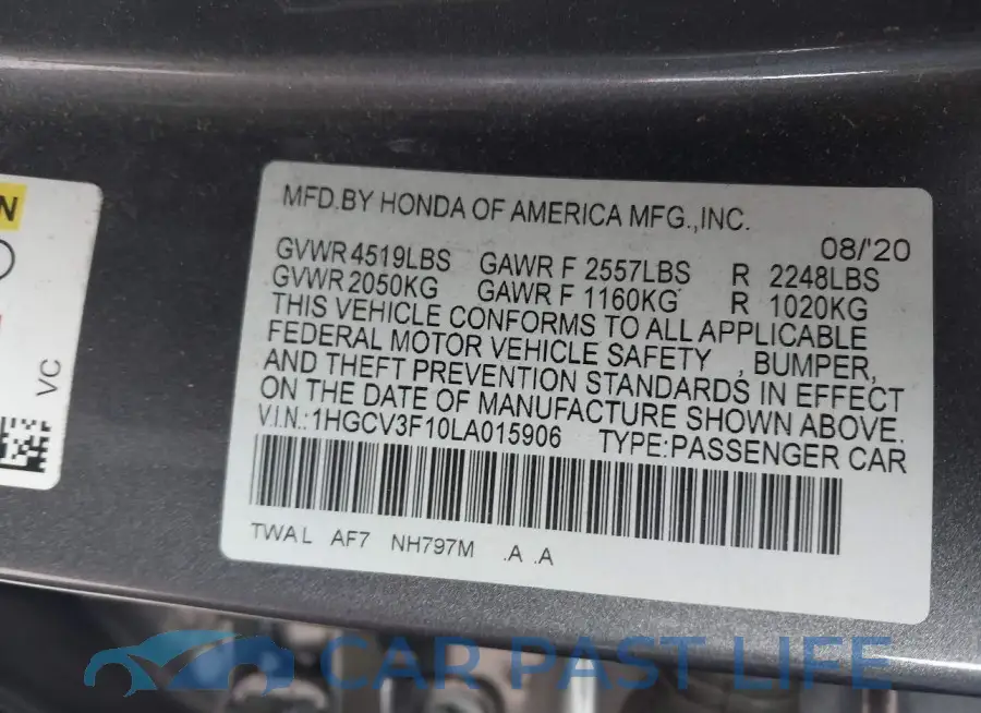 1HGCV3F10LA015906# 9