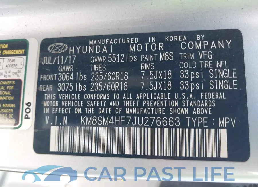 KM8SM4HF7JU276663# 9