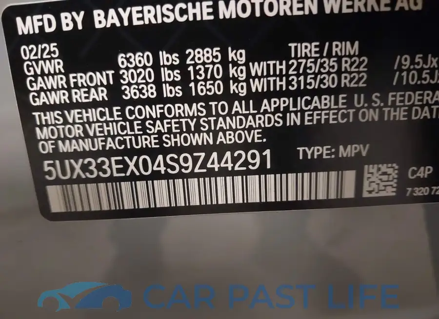 5UX33EX04S9Z44291# 9