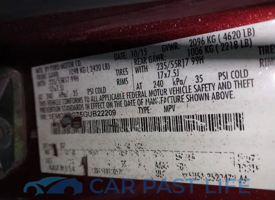 1FMCU0G75GUB22209# 9