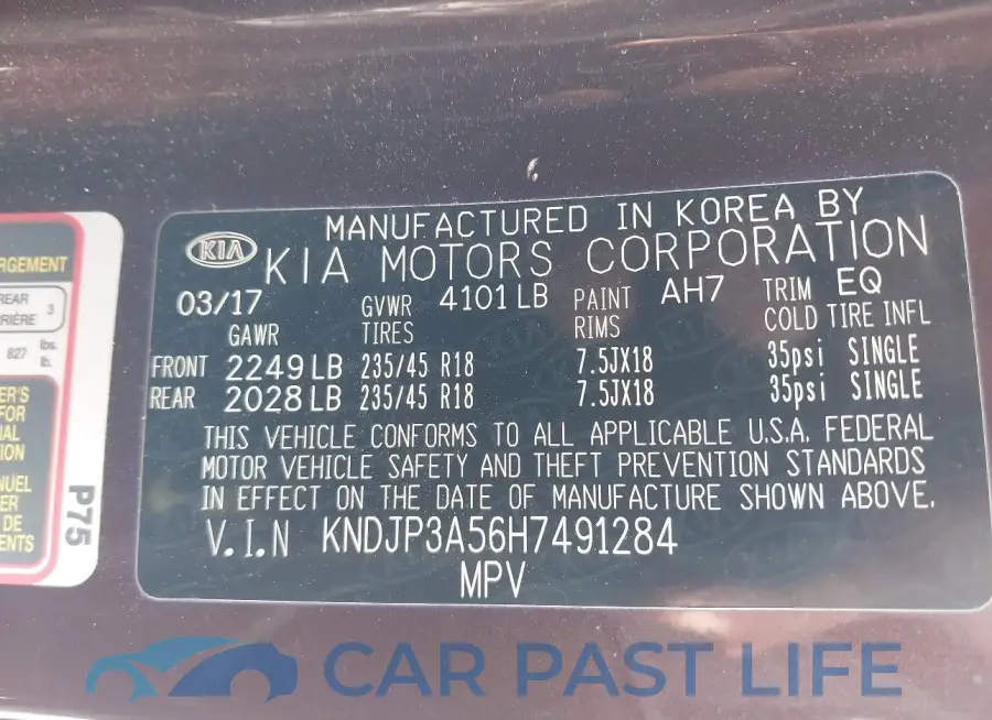 KNDJP3A56H7491284# 9
