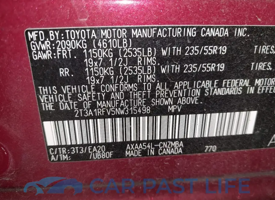 2T3A1RFV5NW315498# 9