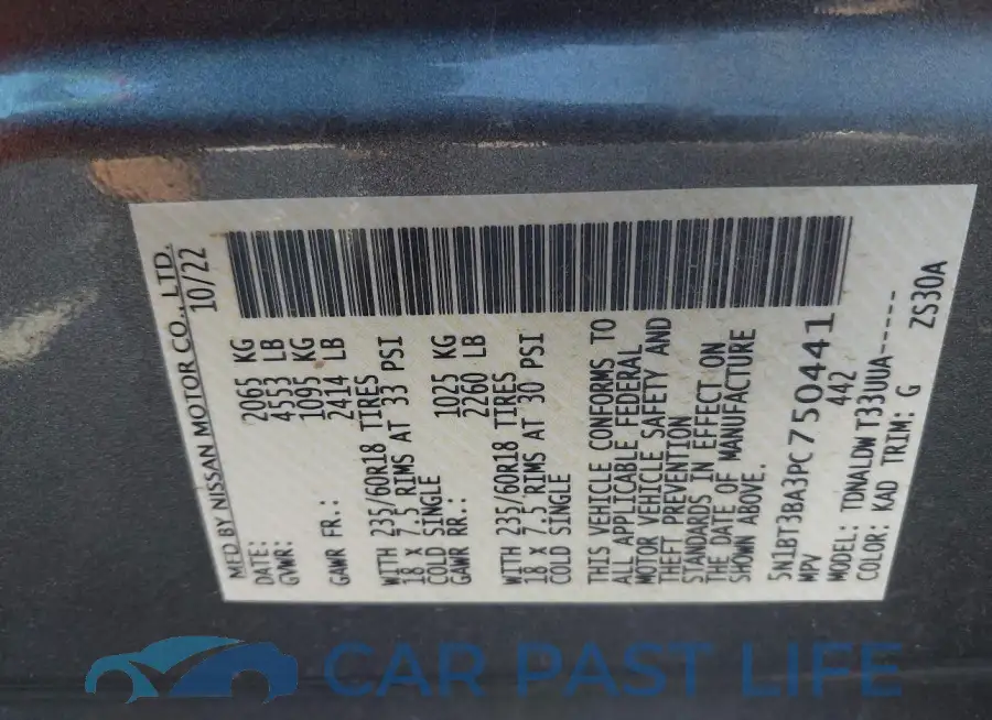 5N1BT3BA3PC750441# 9