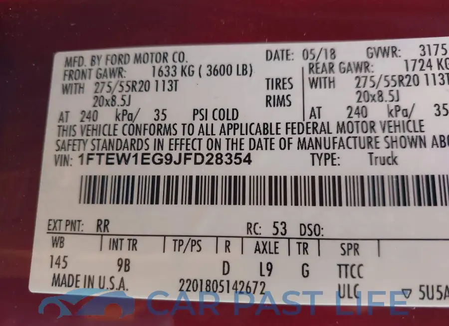1FTEW1EG9JFD28354# 9
