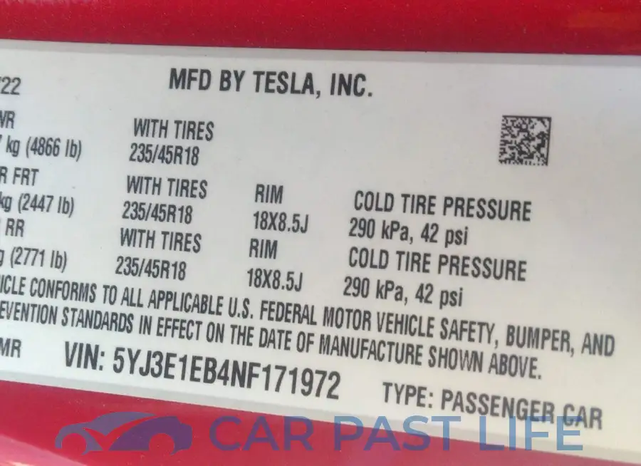 5YJ3E1EB4NF171972# 9