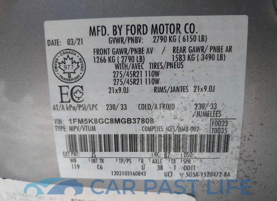 1FM5K8GC8MGB37808# 9