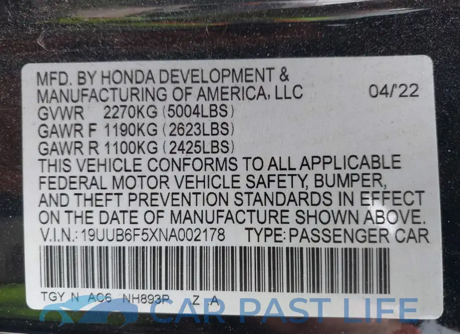 19UUB6F5XNA002178# 9
