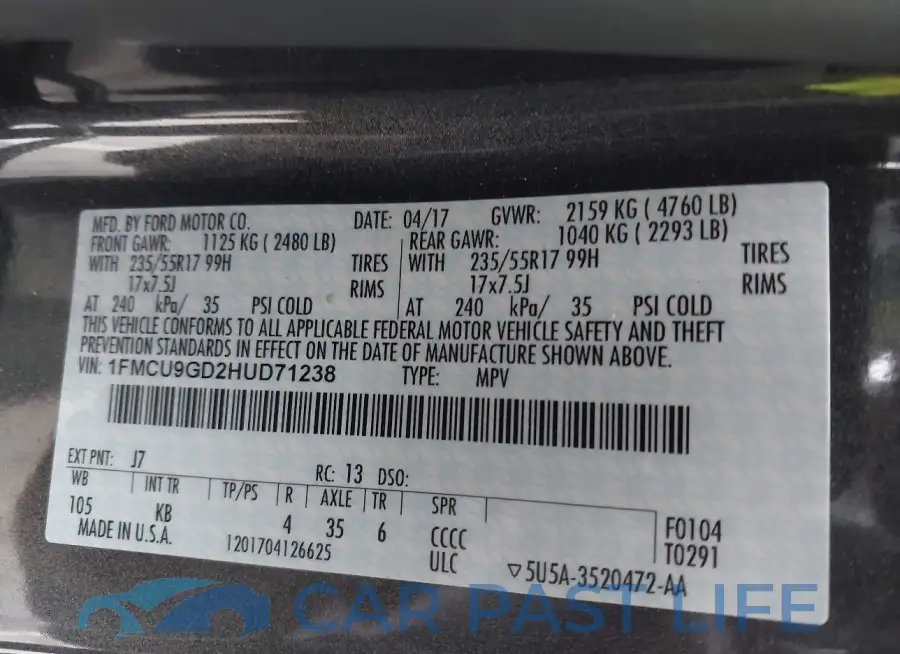 1FMCU9GD2HUD71238# 9